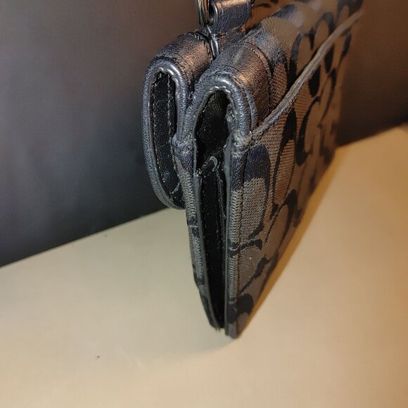 Coach Signature Black Crossbody Wallet Canvas Leather Turnlock Closure Compact - Picture 11 of 12